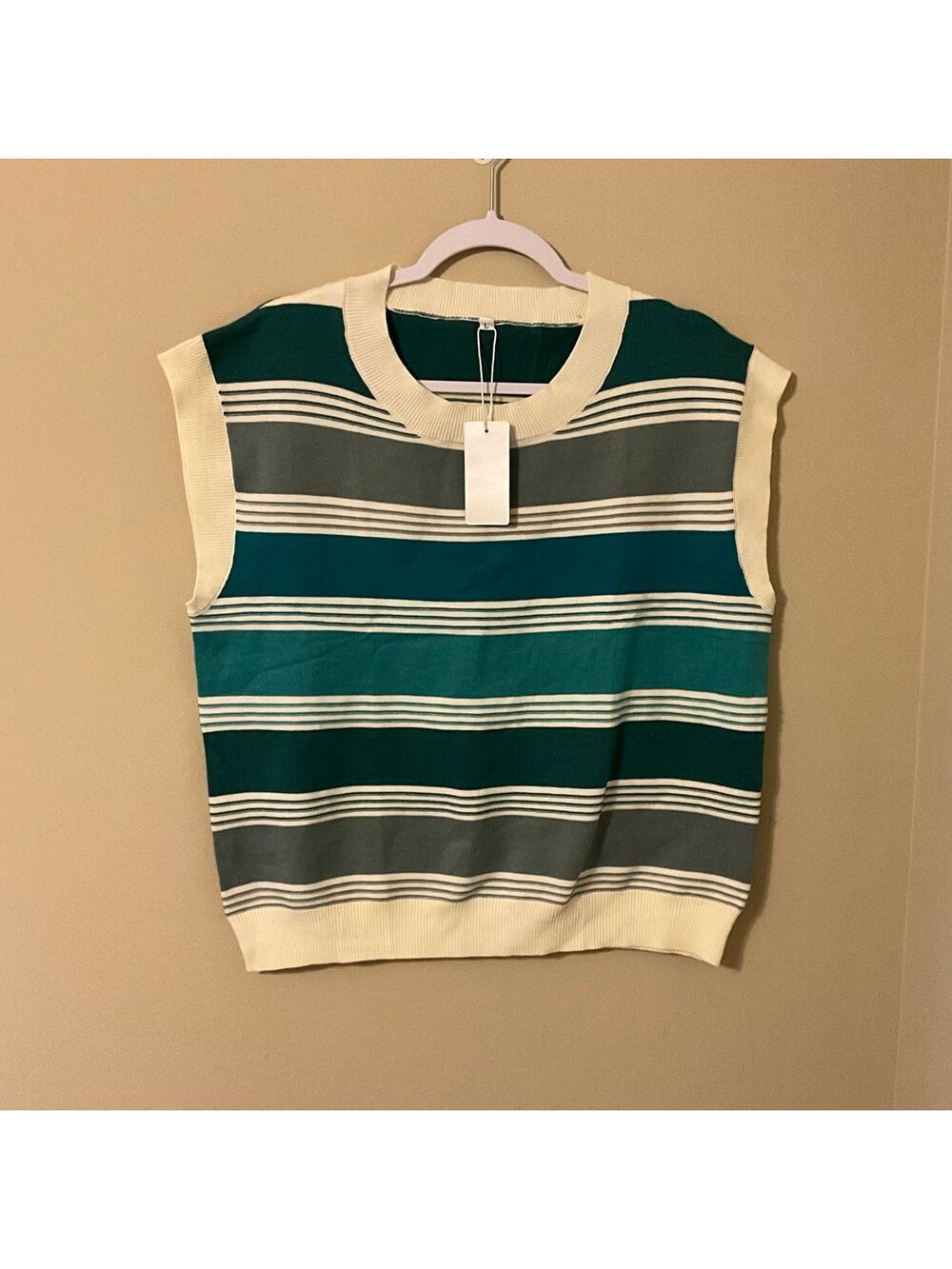 Unbranded Blue/Gray Striped Sleeveless Sweater